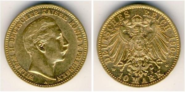 10 Марка Пруссия (королевство) (1701-1918) Золото Wilhelm II, German Emperor (1859-1941)