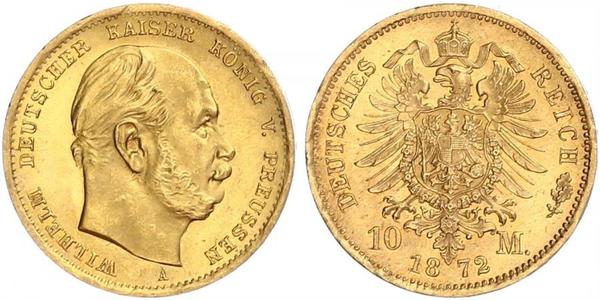10 Марка Пруссия (королевство) (1701-1918) Золото Wilhelm I, German Emperor (1797-1888)