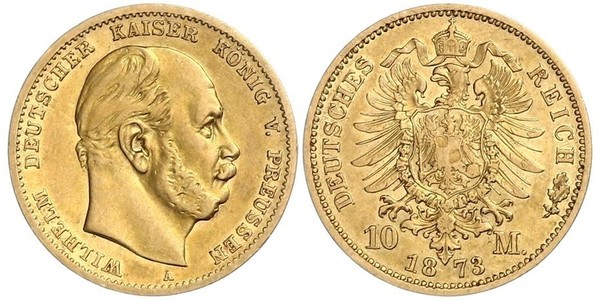 10 Марка Пруссия (королевство) (1701-1918) Золото Wilhelm I, German Emperor (1797-1888)