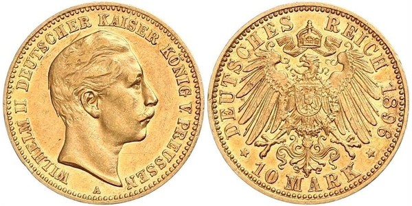10 Марка Пруссия (королевство) (1701-1918) Золото Wilhelm II, German Emperor (1859-1941)