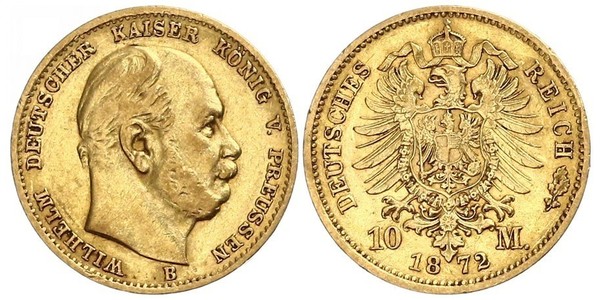 10 Марка Пруссия (королевство) (1701-1918) Золото Wilhelm I, German Emperor (1797-1888)