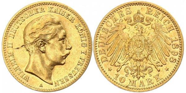 10 Марка Пруссия (королевство) (1701-1918) Золото Wilhelm II, German Emperor (1859-1941)