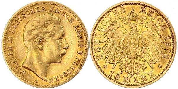 10 Марка Пруссия (королевство) (1701-1918) Золото Wilhelm II, German Emperor (1859-1941)