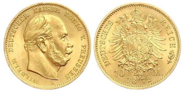 10 Марка Пруссия (королевство) (1701-1918) Золото Wilhelm I, German Emperor (1797-1888)