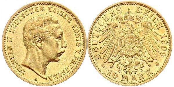 10 Марка Пруссия (королевство) (1701-1918) Золото Wilhelm II, German Emperor (1859-1941)