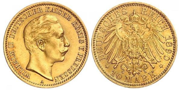 10 Марка Пруссия (королевство) (1701-1918) Золото Wilhelm II, German Emperor (1859-1941)