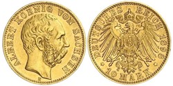 10 Марка Саксония (королевство) (1806 - 1918) Золото Альберт (король Саксонии)