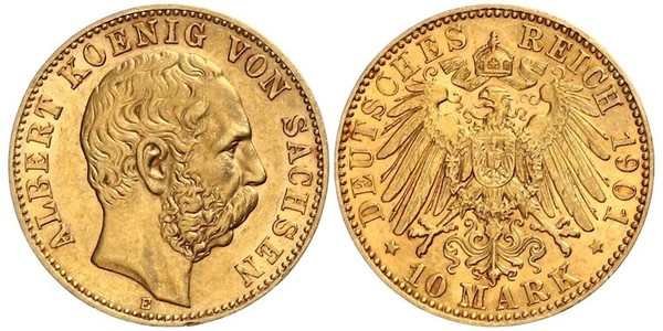 10 Марка Саксония (королевство) (1806 - 1918) Золото Альберт (король Саксонии)