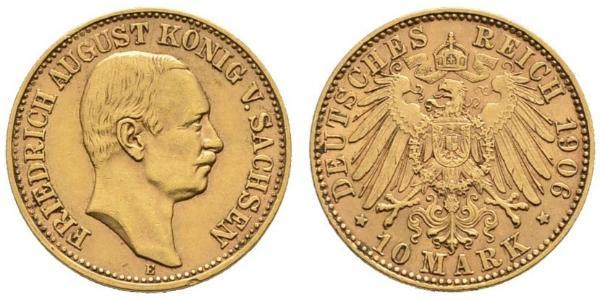 10 Марка Саксония (королевство) (1806 - 1918) Золото Фридрих Август III (король Саксонии) (1865-1932)