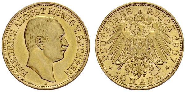 10 Марка Саксония (королевство) (1806 - 1918) Золото Фридрих Август III (король Саксонии) (1865-1932)