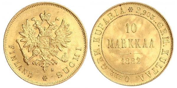 10 Марка Финляндия (1917 - ) / Российская империя (1720-1917) Золото Александр III (1845 -1894)