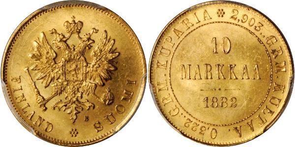 10 Марка Финляндия (1917 - ) / Российская империя (1720-1917) Золото Александр III (1845 -1894)