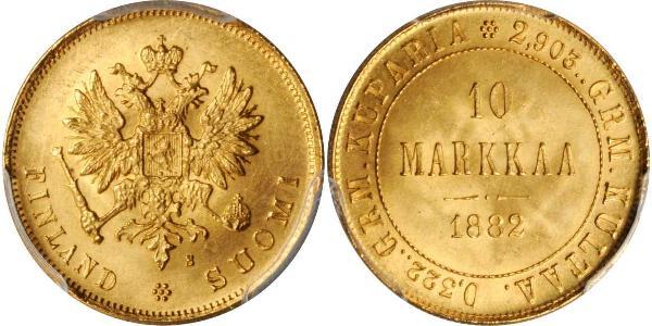 10 Марка Финляндия (1917 - ) / Российская империя (1720-1917) Золото Александр III (1845 -1894)