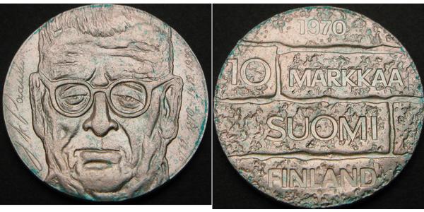 10 Марка Финляндия (1917 - ) Серебро Паасикиви, Юхо Кусти