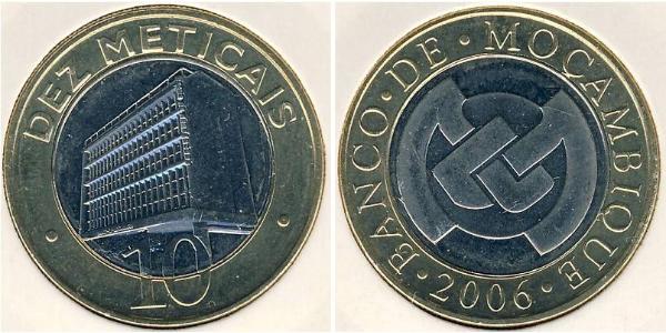 10 Метикал Мозамбик,Республика Биметалл 