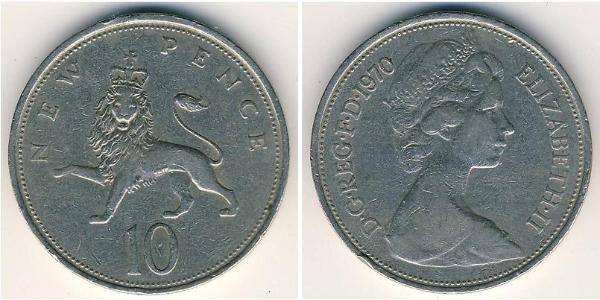 10 Пені Велика Британія (1922-) Нікель/Мідь Єлизавета II (1926-2022)