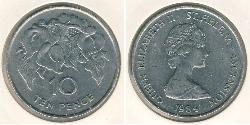10 Пені Острів Святої Єлени (1981 - ) Нікель/Мідь Єлизавета II (1926-2022)