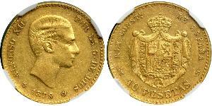 10 Песета Королівство Іспанія (1874 - 1931) Золото Alfonso XII of Spain (1857 -1885)
