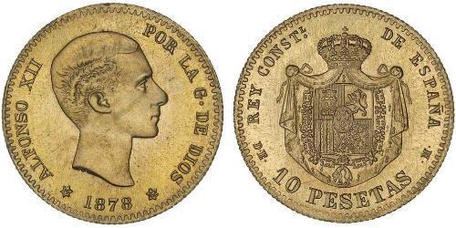 10 Песета Королівство Іспанія (1874 - 1931) Золото Alfonso XII of Spain (1857 -1885)
