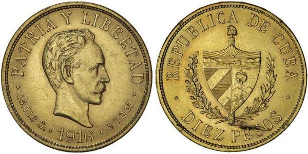 10 Песо Куба Золото Jose Julian Marti Perez (1853 - 1895) 