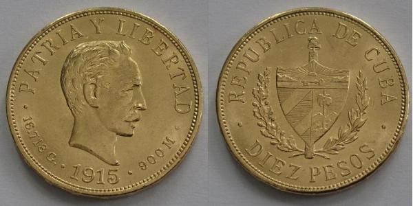 10 Песо Куба Золото Jose Julian Marti Perez (1853 - 1895) 