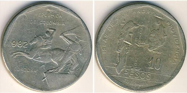 10 Песо Республіка Колумбія (1886 - ) Цинк/Нікель/Мідь 