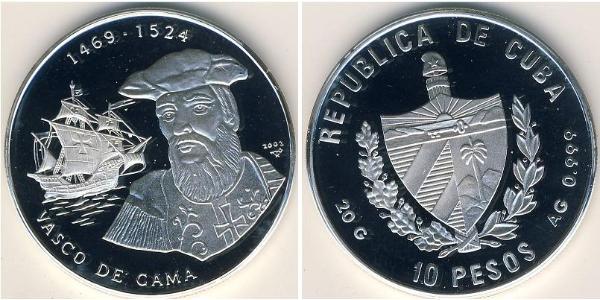 10 Песо Куба Серебро Vasco da Gama (1460 -1524)