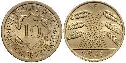 10 Pfennig / 10 Reichpfennig République de Weimar (1918-1933) Laiton 