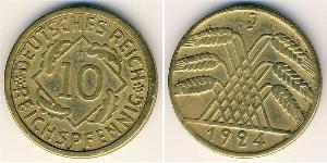 10 Пфенниг / 10 Рейхспфенниг Веймарская республика (1918-1933) Латунь 