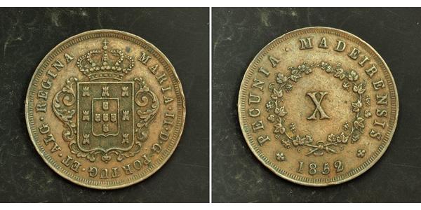 10 Рейс Королевство Португалия (1139-1910) Медь Мария II королева Португалии (1819-1853)