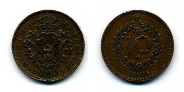 10 Рейс Азорські о-ви / Королівство Португалія (1139-1910) Мідь 