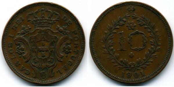 10 Рейс Азорські о-ви / Королівство Португалія (1139-1910) Мідь 