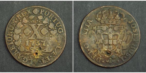 10 Рейс Королівство Португалія (1139-1910) Мідь Joseph I of Portugal (1714-1777)