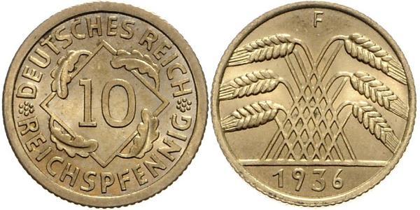 10 Рейхспфеніг / 10 Пфеніг Веймарська республіка (1918-1933) Латунь 