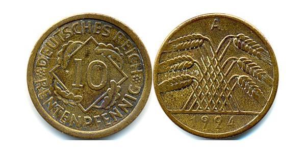 10 Рейхспфеніг / 10 Пфеніг Веймарська республіка (1918-1933) Латунь 