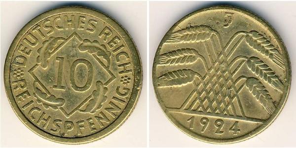 10 Рейхспфеніг / 10 Пфеніг Веймарська республіка (1918-1933) Латунь 