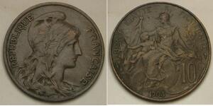 10 Сантим Третья французская республика (1870-1940)  Бронза 