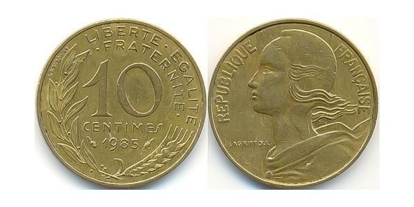 10 Сантим Пятая французская республика (1958 - ) Латунь 