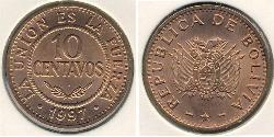 10 Сентаво Багатонаціональна Держава Болівія  (1825 - ) Нікель/Мідь 