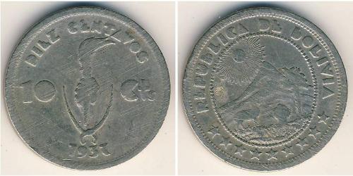 10 Сентаво Багатонаціональна Держава Болівія  (1825 - ) Нікель/Мідь 