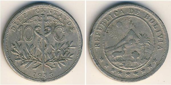 10 Сентаво Багатонаціональна Держава Болівія  (1825 - ) Нікель/Мідь 