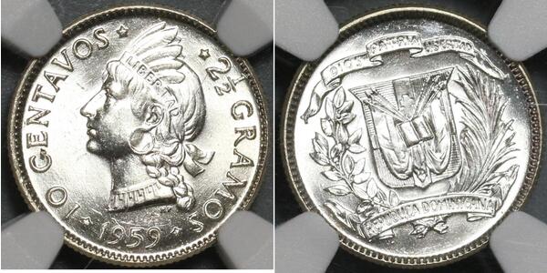 10 Сентаво Доминиканская Республика Серебро 