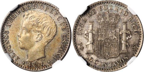 10 Сентаво Пуэрто-Рико Серебро Alfonso XIII of Spain (1886 - 1941)