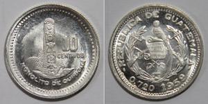 10 Сентаво Республика Гватемала (1838 - ) Серебро 