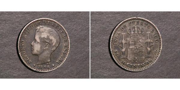 10 Сентаво Пуерто-Ріко Срібло Alfonso XIII of Spain (1886 - 1941)