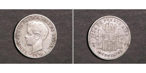 10 Сентаво Пуерто-Ріко Срібло Alfonso XIII of Spain (1886 - 1941)