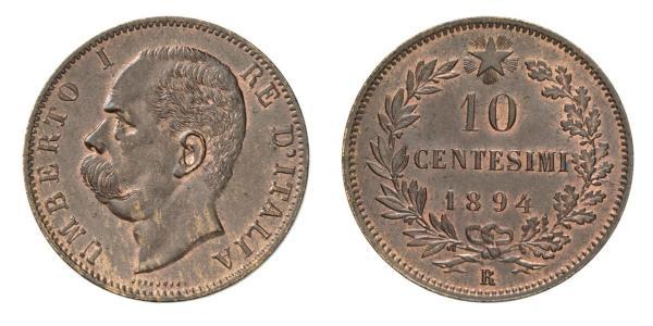 10 Сентесимо Kingdom of Italy (1861-1946) Медь Умберто I (1844-1900)