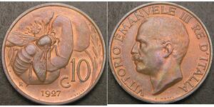 10 Сентесімо Kingdom of Italy (1861-1946) Мідь Віктор Емануїл III (1869 - 1947)
