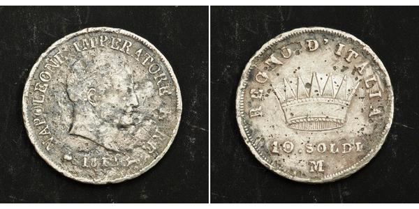 10 Сольдо Королівство Італія (Наполеонівське) (1805–1814) Срібло Наполеон I Бонапарт(1769 - 1821)