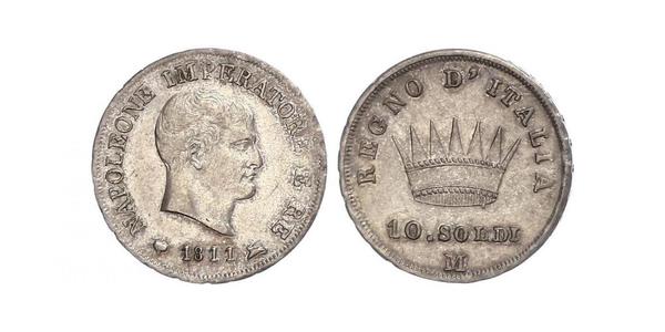 10 Сольдо Королівство Італія (Наполеонівське) (1805–1814) Срібло Наполеон I Бонапарт(1769 - 1821)